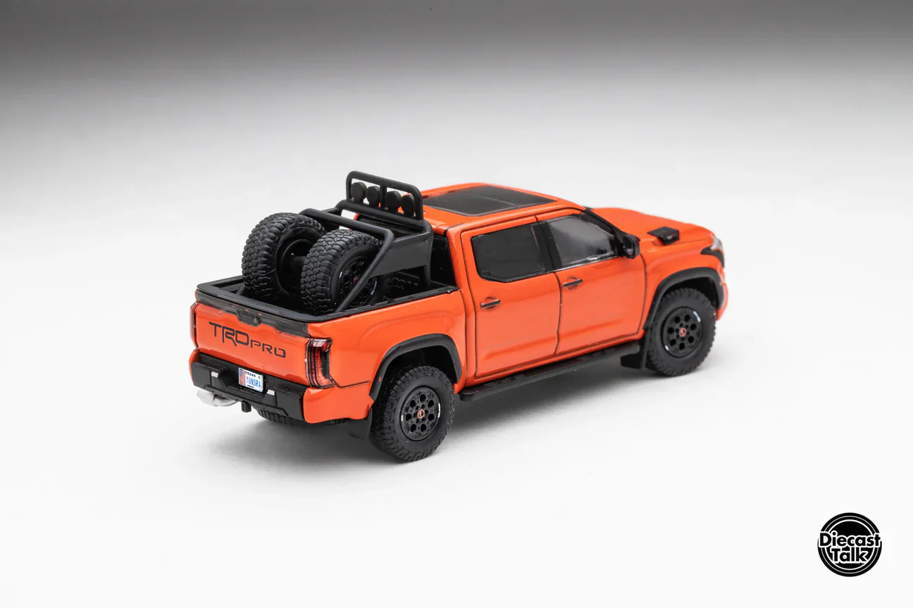 DiecastTalk Exclusive GCD Toyota Tundra TRD PRO Solar Octane with accessories - Image 8