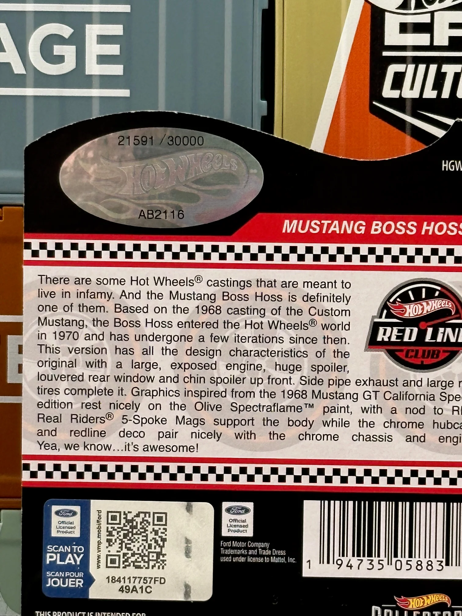 Hot Wheels RLC Exclusive Mustang Boss Hoss - Image 3