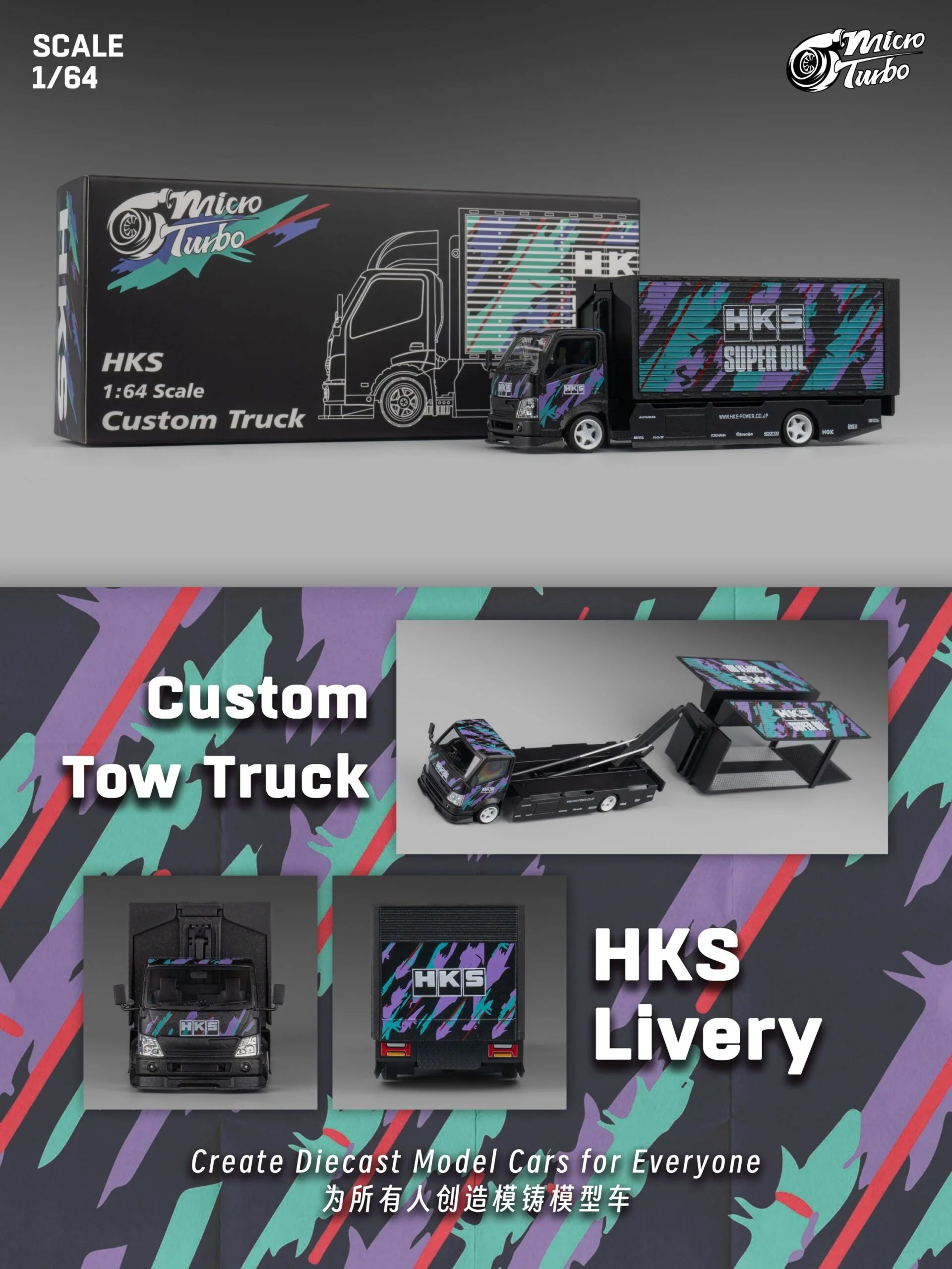 Micro Turbo HKS Custom Gull Wing Truck - Metallic Black - Image 7