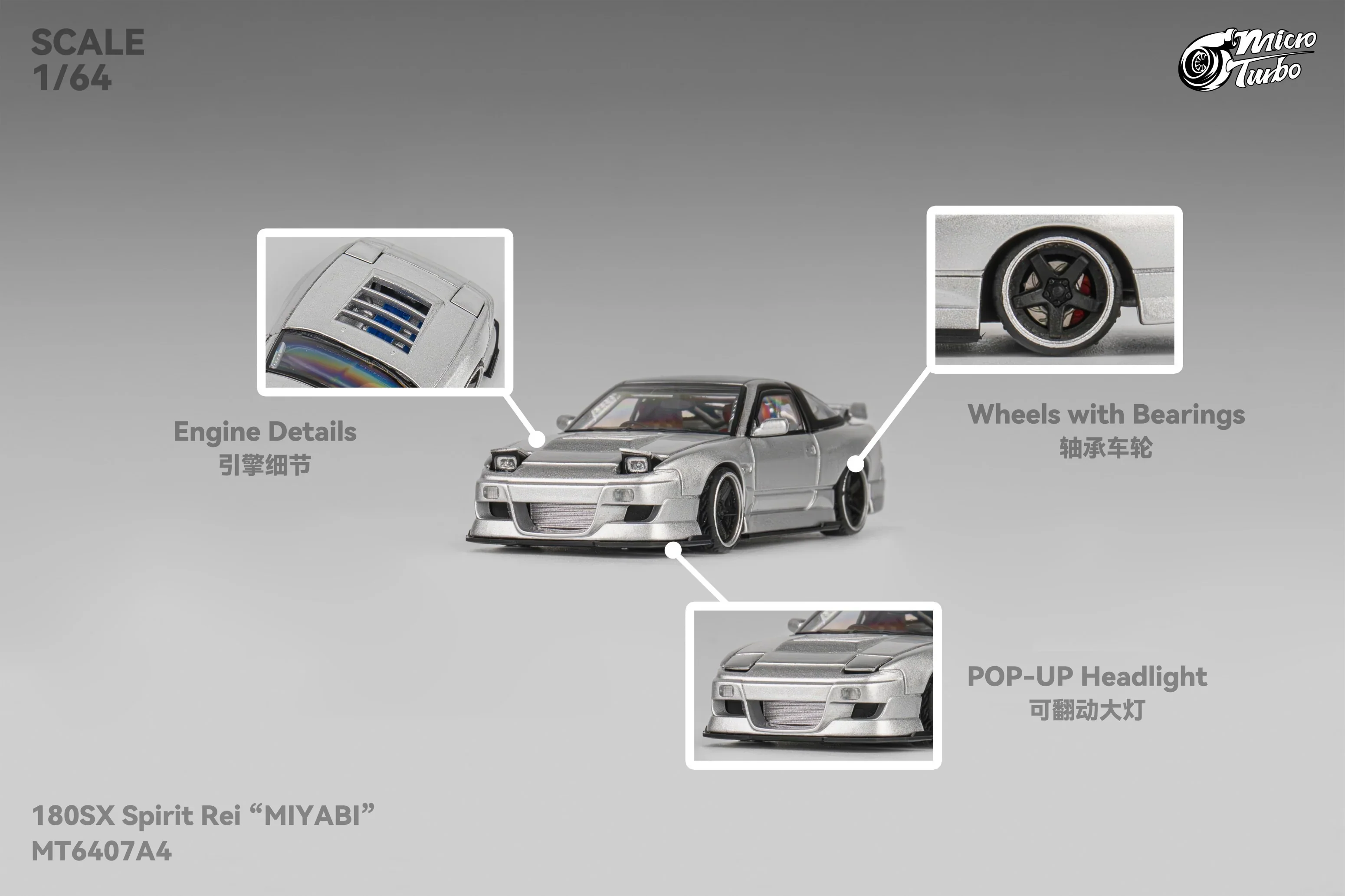 Micro Turbo Spirit Rei MIYABI 180SX Aero V2 - Metallic Silver - Image 7