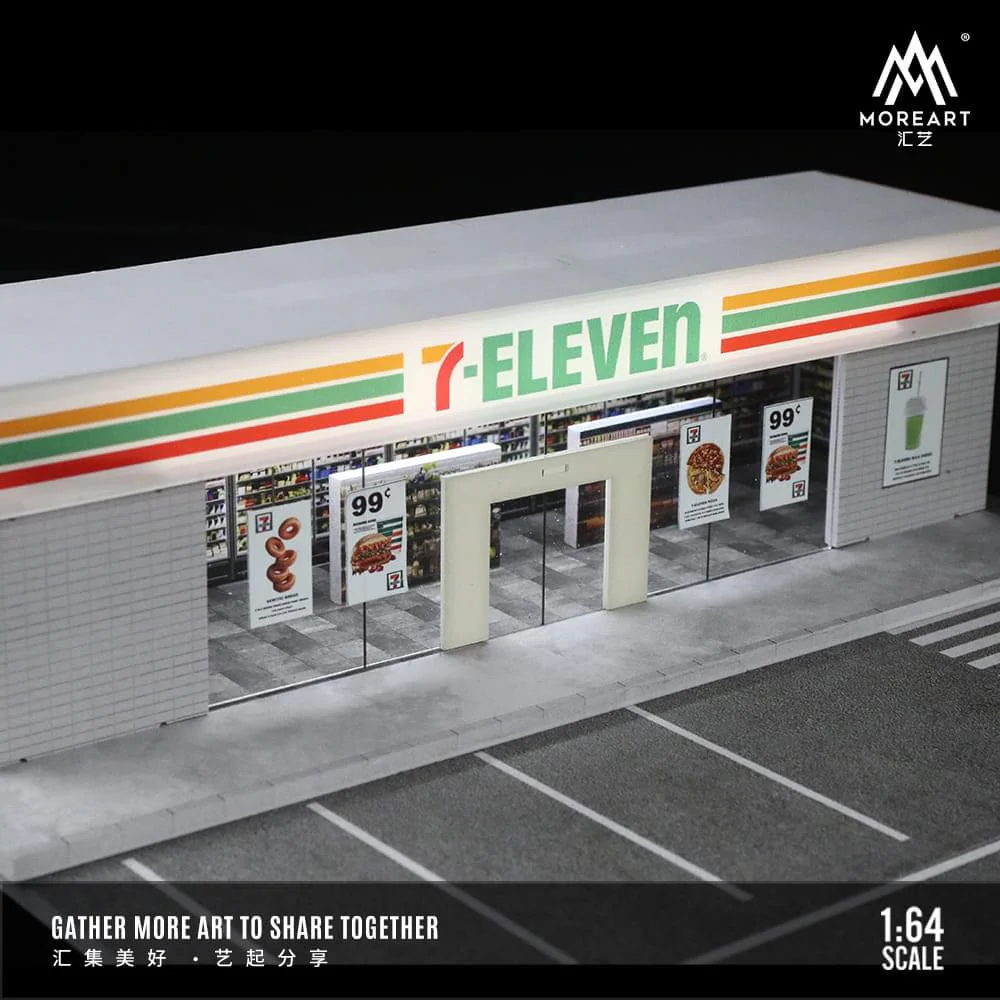 MOREART 7-ELEVEN Parking Lot Scene 1:64 Diorama with LED Lighting - Image 2
