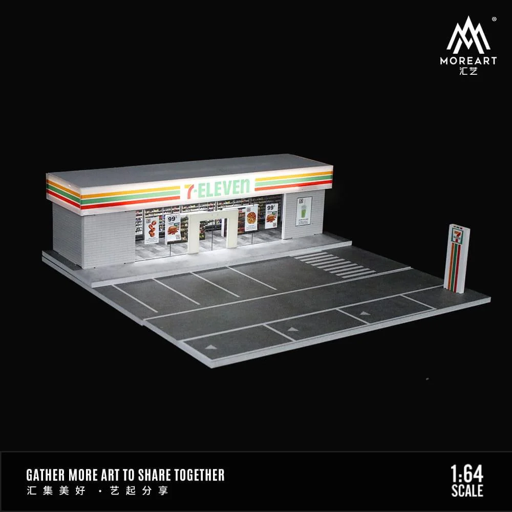 MOREART 7-ELEVEN Parking Lot Scene 1:64 Diorama with LED Lighting - Image 4