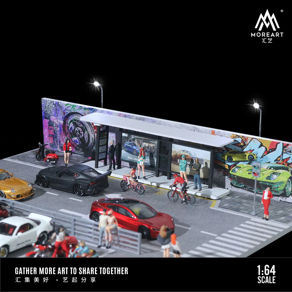 MOREART Bus Stop Road Scene 1:64 Diorama with LED Lighting - Image 2