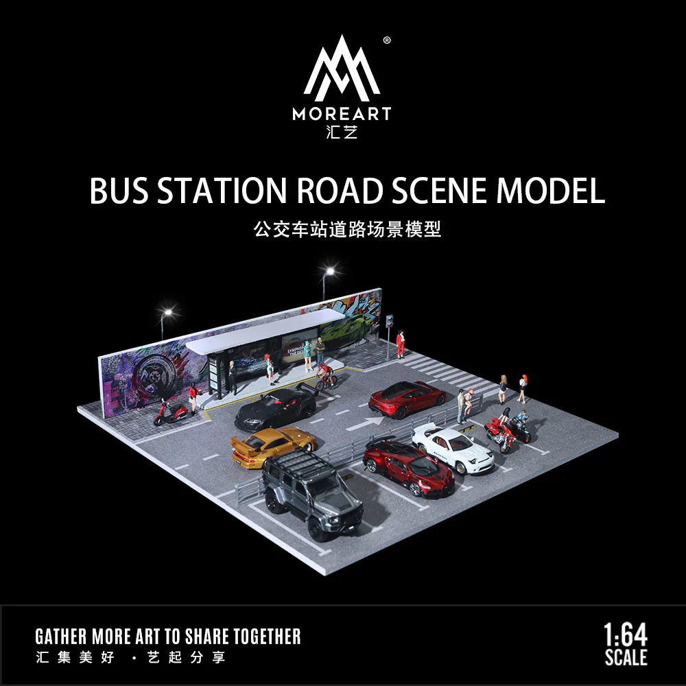 MOREART Bus Stop Road Scene 1:64 Diorama with LED Lighting - Image 3