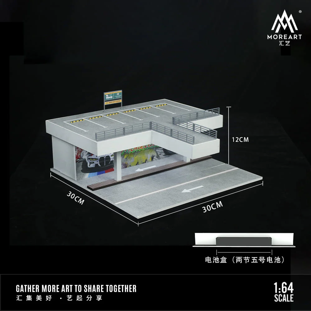 MOREART Double Layer Car Park Scene 1:64 Diorama with LED Lighting - Image 3