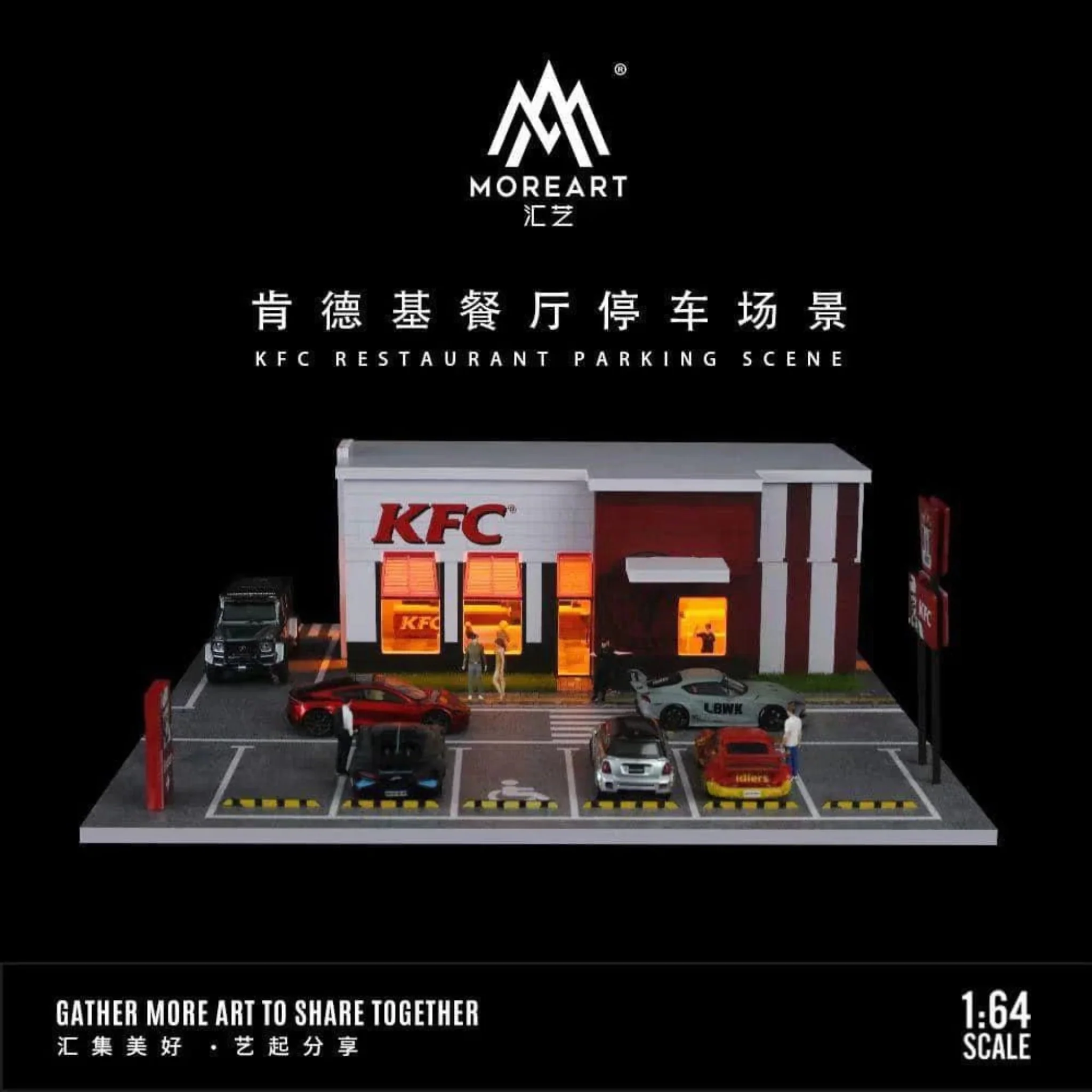 MOREART KFC Restaurant Parking Lot Scene 1:64 Diorama with LED Lighting - Image 3