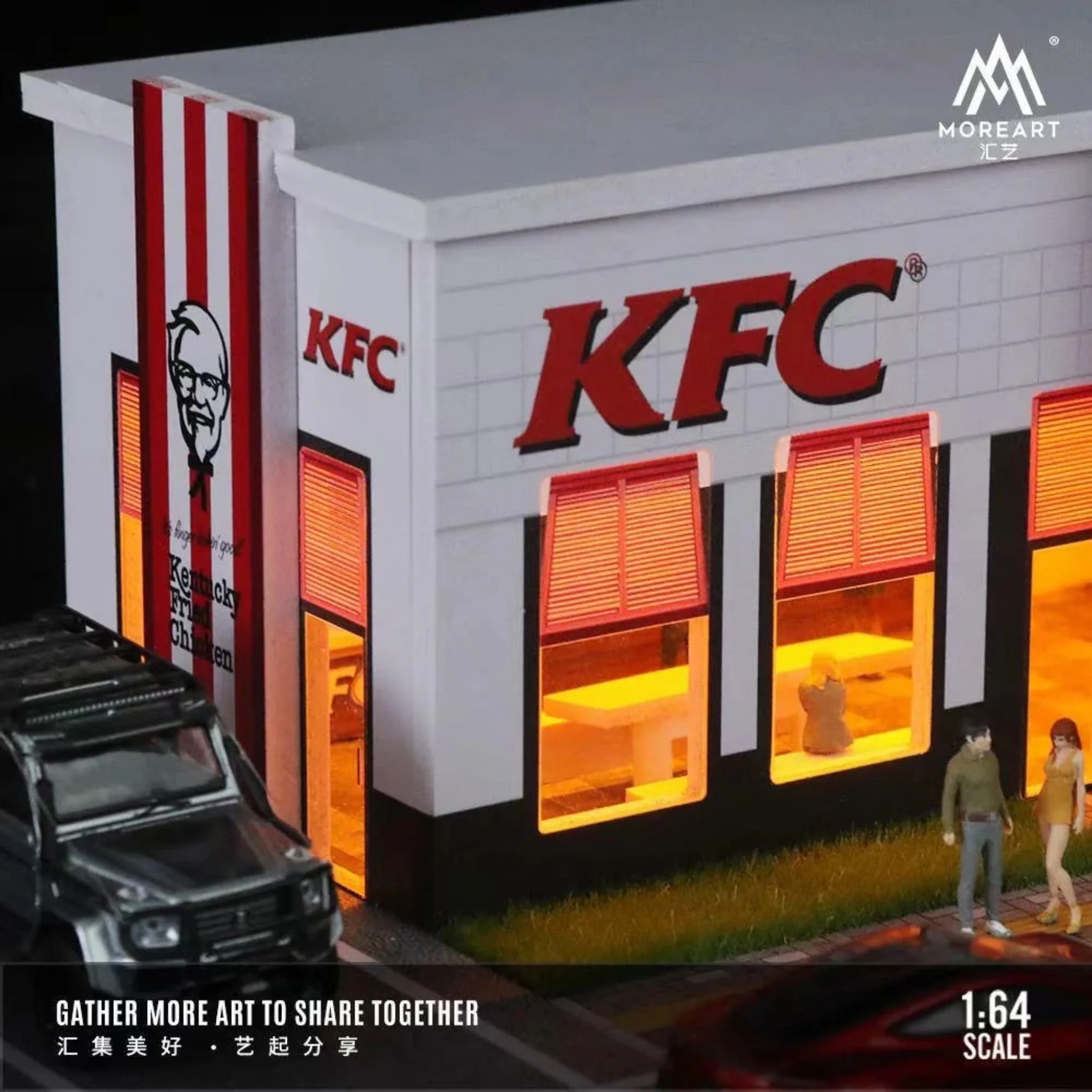 MOREART KFC Restaurant Parking Lot Scene 1:64 Diorama with LED Lighting - Image 4