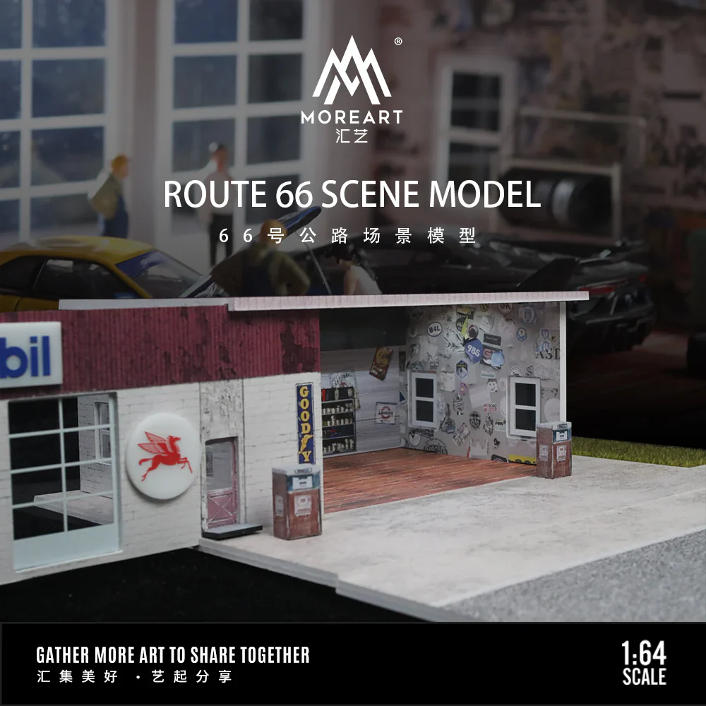 MOREART Route 66 Mobil Gas Station 1:64 Diorama with LED Lighting - Image 2