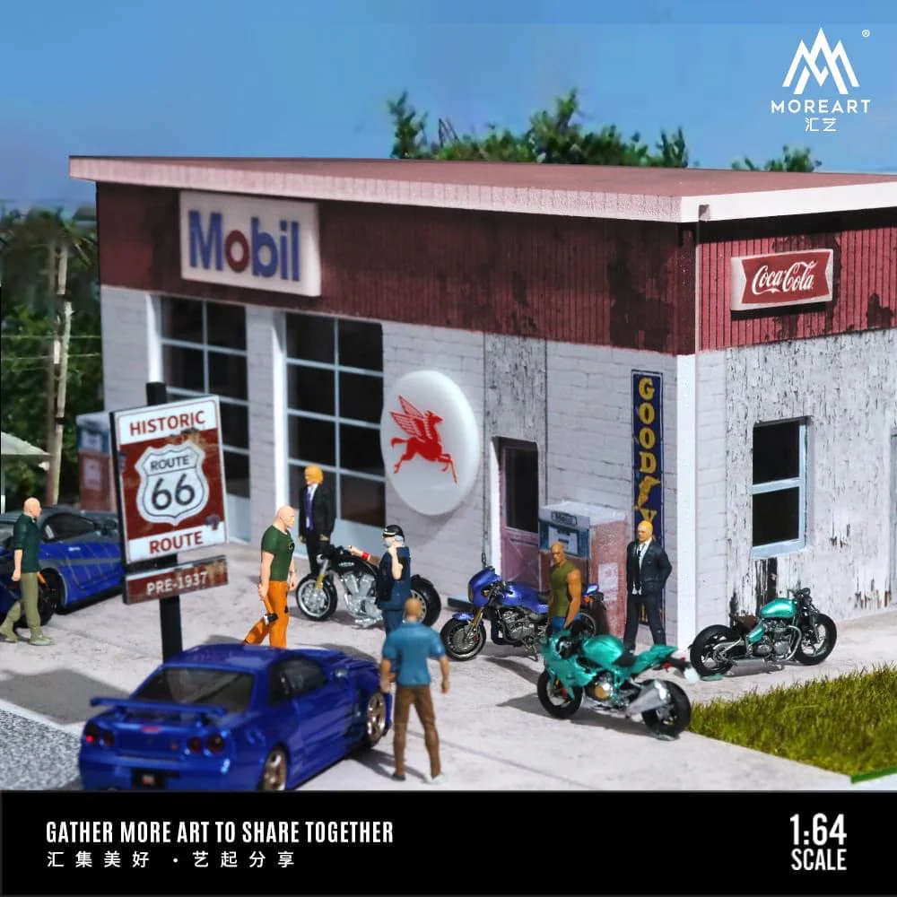 MOREART Route 66 Mobil Gas Station 1:64 Diorama with LED Lighting - Image 4