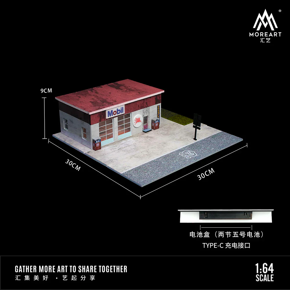 MOREART Route 66 Mobil Gas Station 1:64 Diorama with LED Lighting - Image 5