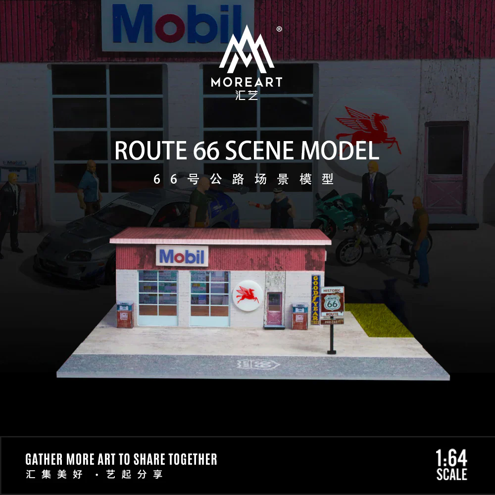 MOREART Route 66 Mobil Gas Station 1:64 Diorama with LED Lighting - Image 6