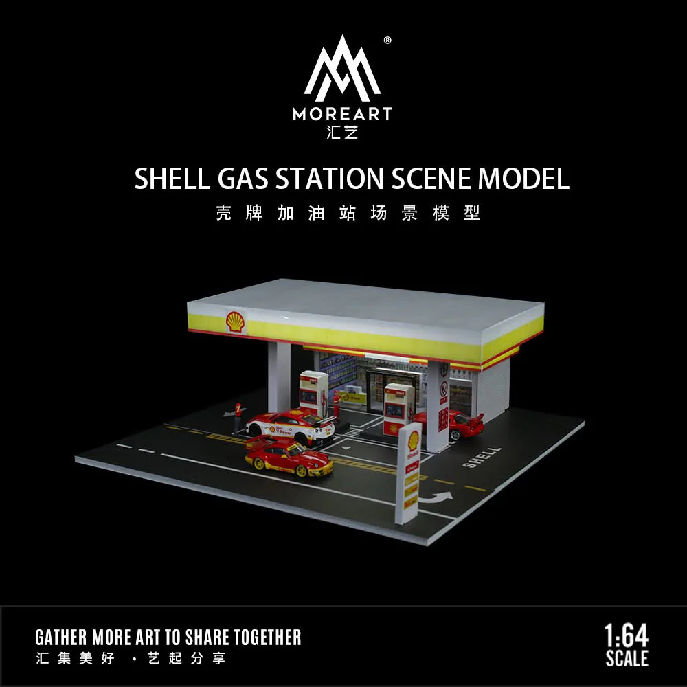 MOREART 1:64 Shell Gas Station Scene Diorama with LED Lighting - Image 2
