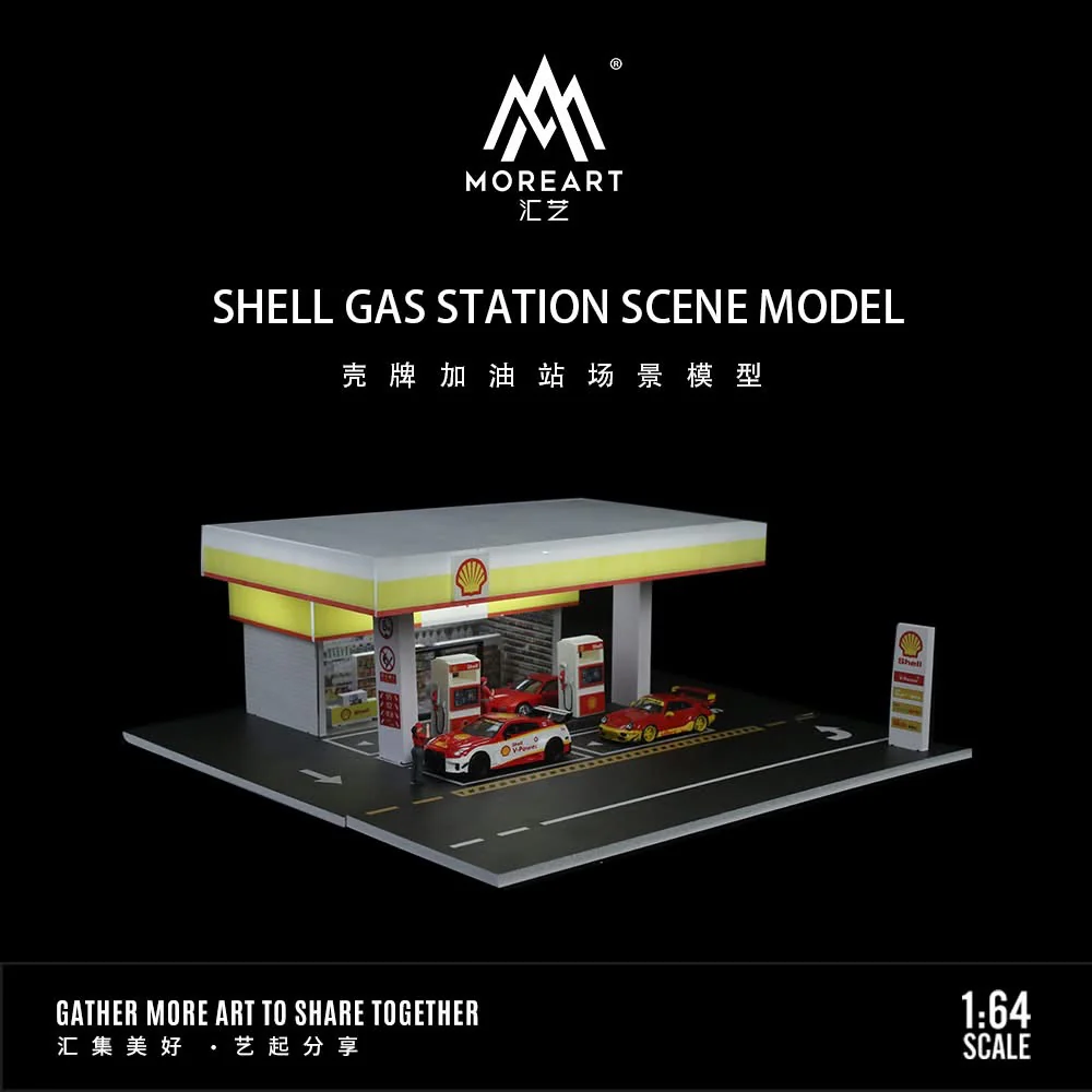 MOREART 1:64 Shell Gas Station Scene Diorama with LED Lighting - Image 4