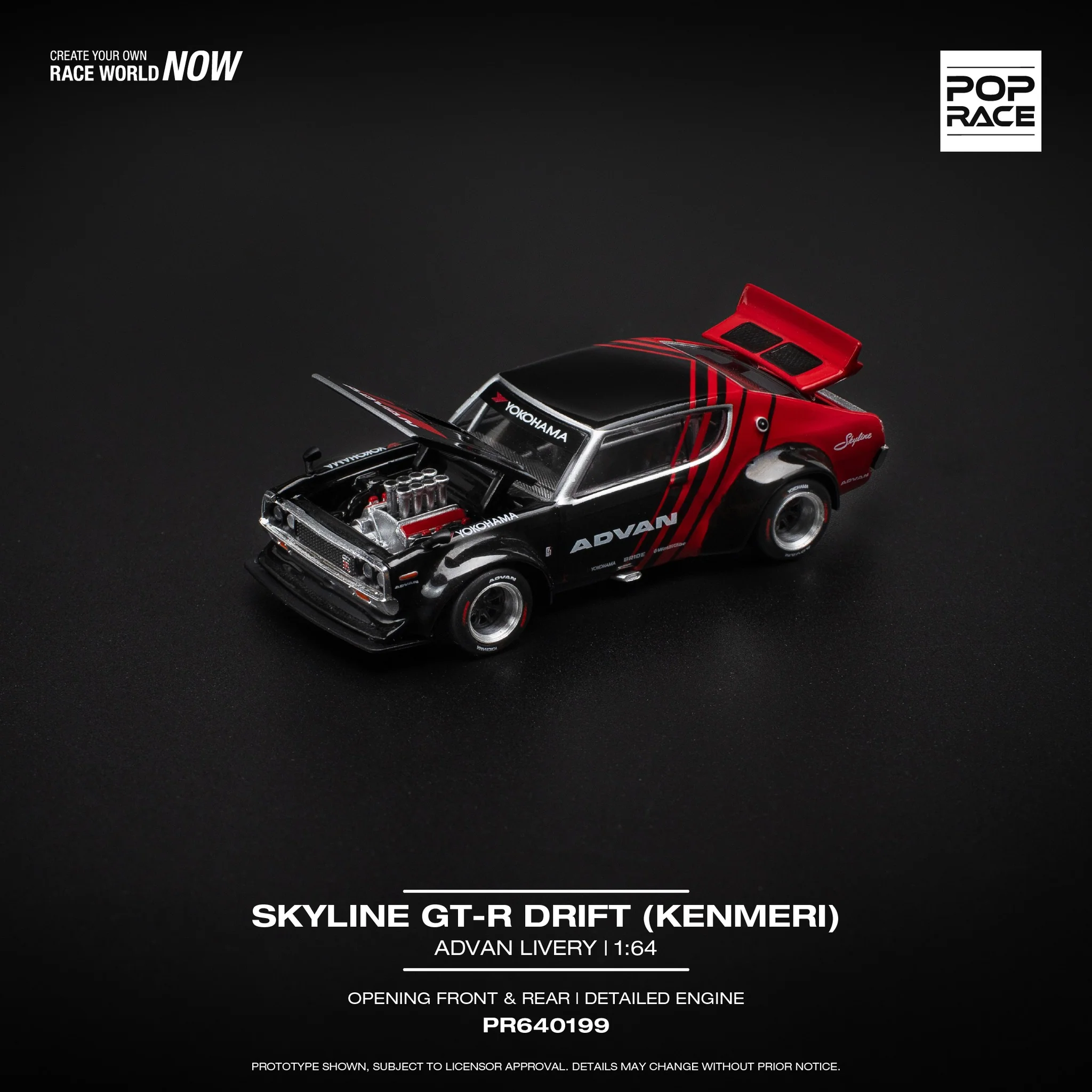 POP RACE 1:64 Nissan Skyline GT R Drift Kenmeri Advan Livery - Image 2
