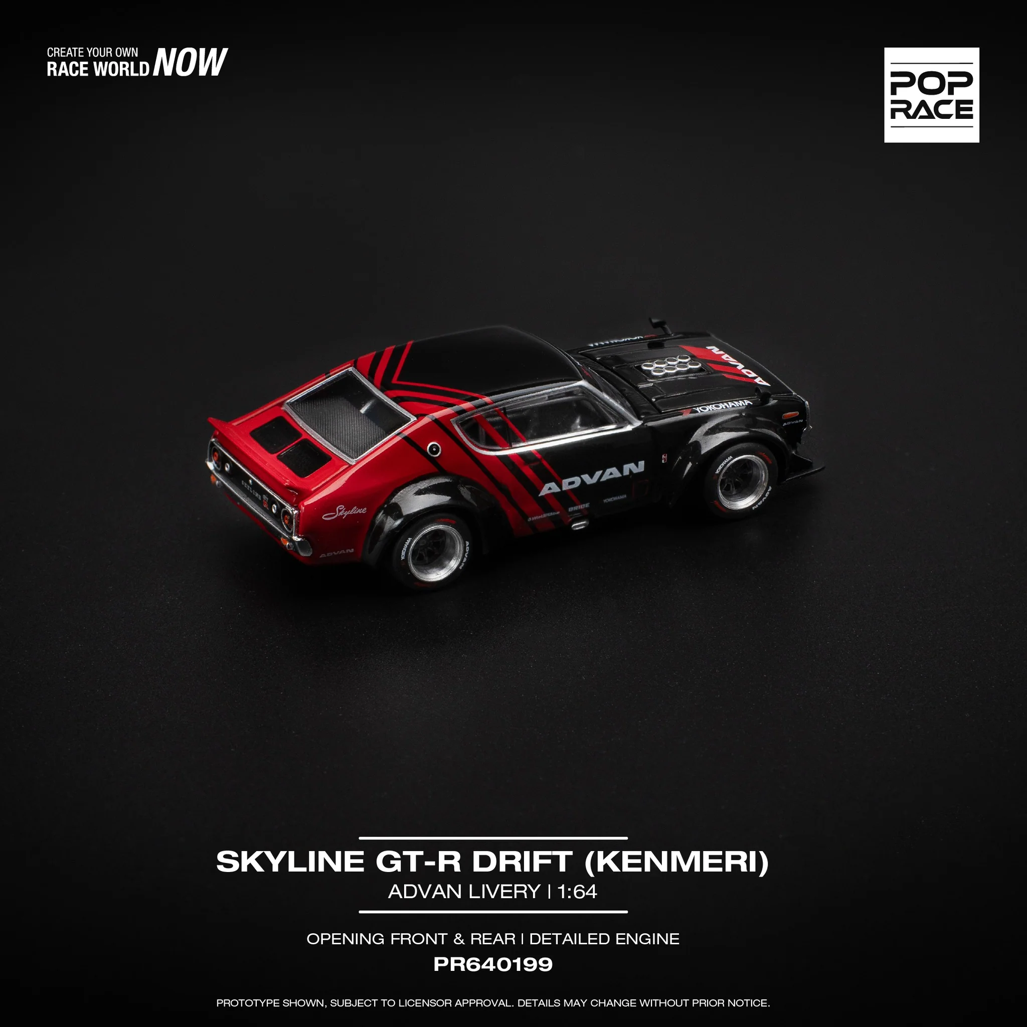 POP RACE 1:64 Nissan Skyline GT R Drift Kenmeri Advan Livery - Image 3