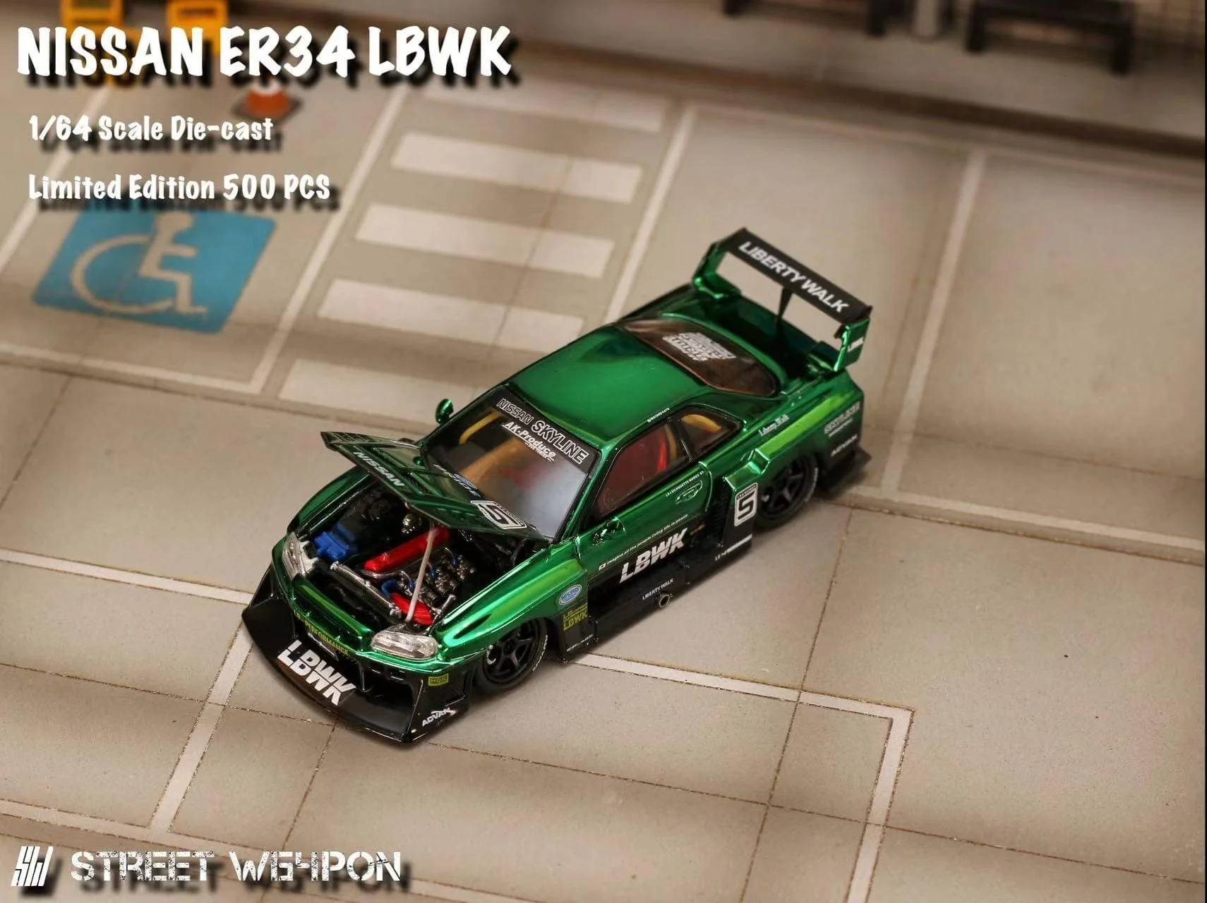Street Weapon 1:64 Nissan Skyline ER34 LBWK Super Silhouette - Green - Image 4