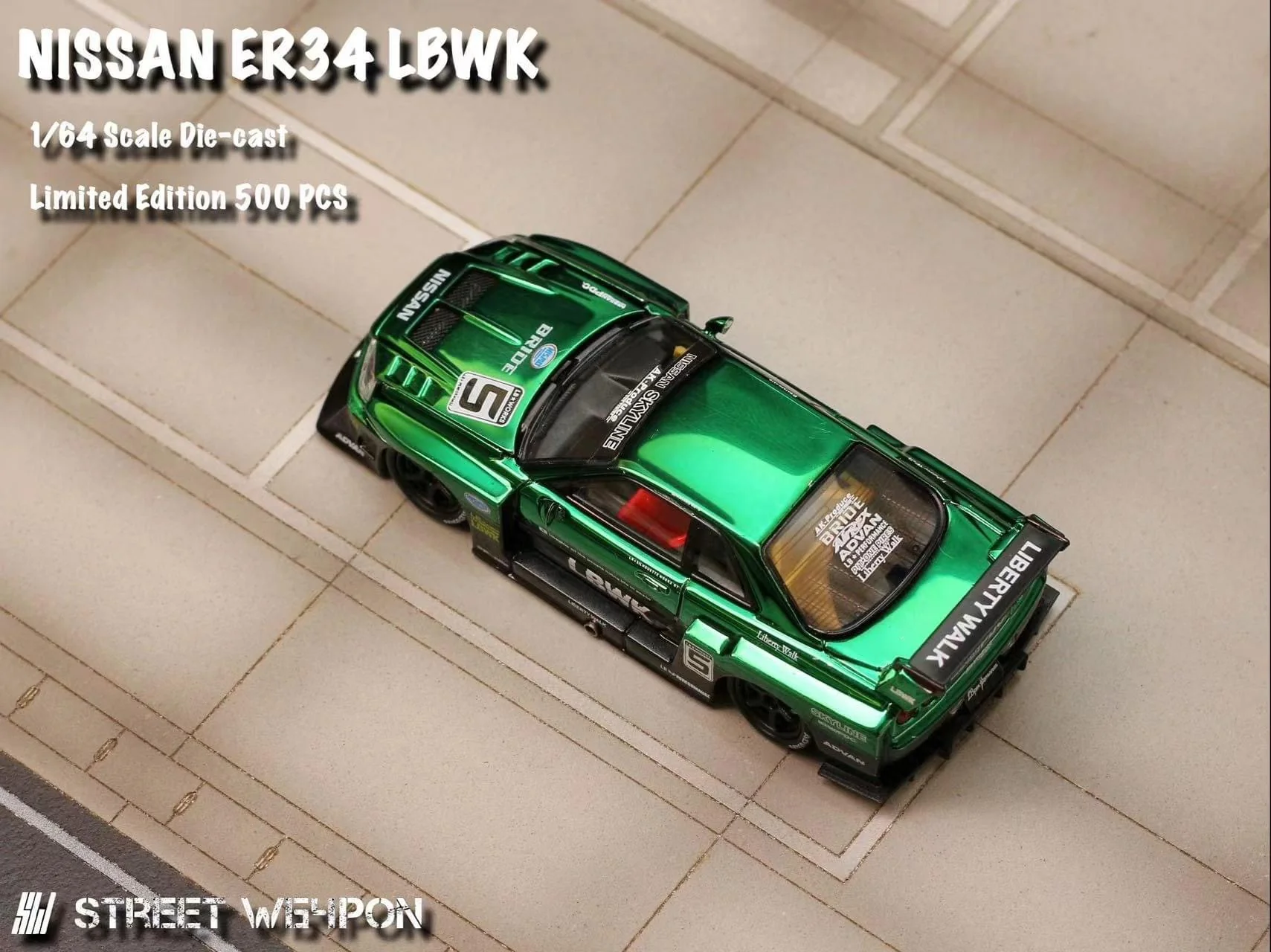 Street Weapon 1:64 Nissan Skyline ER34 LBWK Super Silhouette - Green - Image 5